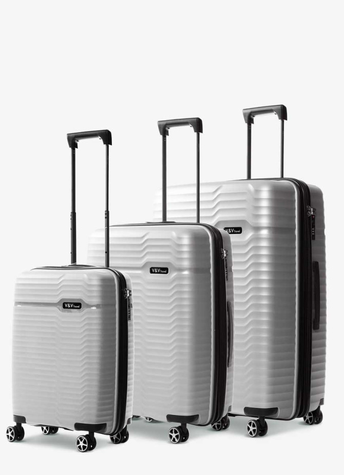 Set of 3 Suitcases V&V Travel Summer Brave 8018 - 3 Piece Set - Silver
