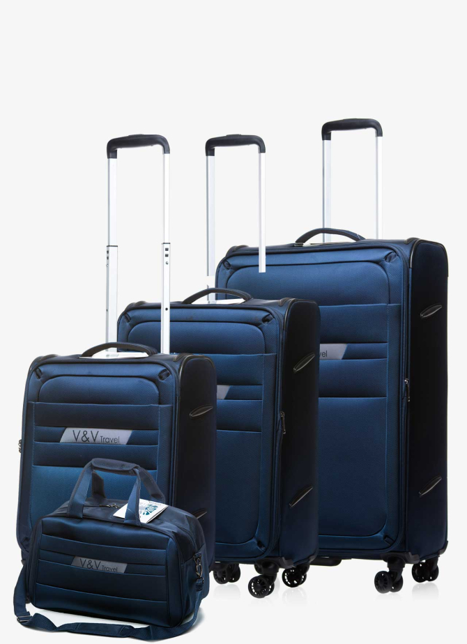 Set of 3 Suitcases and Bag V&V Travel Volunteer 8022 - 4 Piece Set - Blue