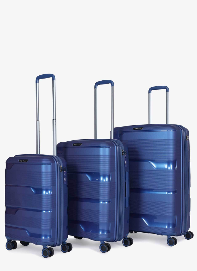 Set of 3 Suitcases V&V Travel Metallo 8023 - 3 Piece Set - Blue