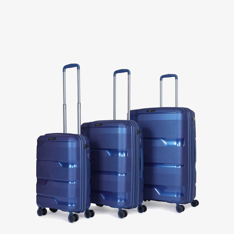 Set of 3 Suitcases V&V Travel Metallo 8023 - 3 Piece Set - Blue