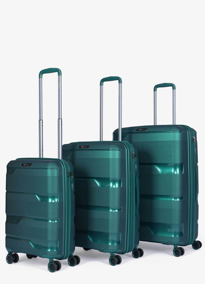 Set of 3 Suitcases V&V Travel Metallo 8023 - 3 Piece Set - Green
