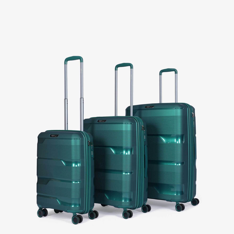 Set of 3 Suitcases V&V Travel Metallo 8023 - 3 Piece Set - Green